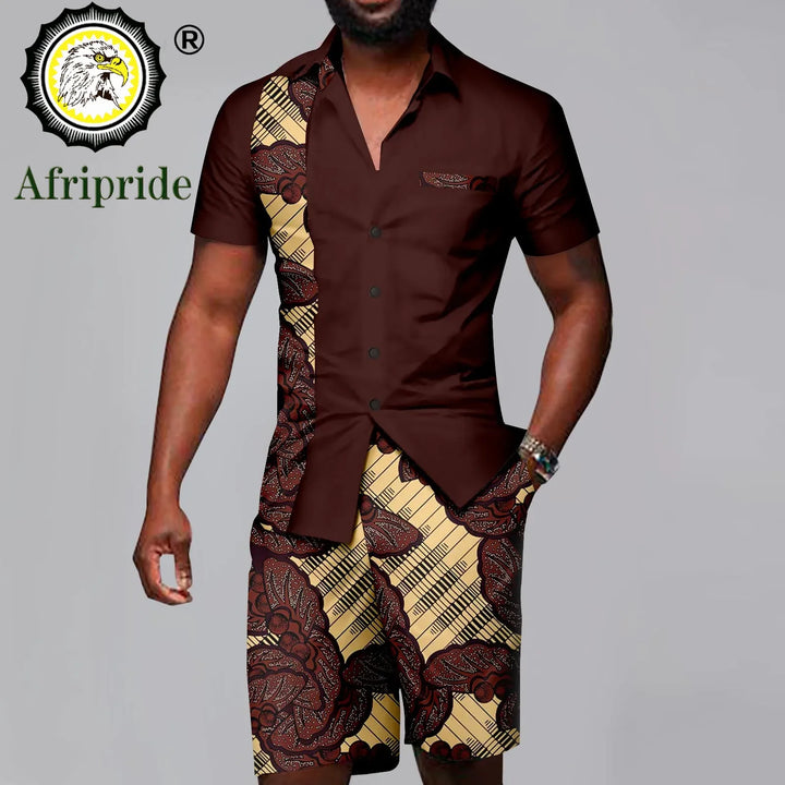 Men Tracksuit African Clothing Shorts Sleeve Shirts and Shorts 2 Piece Set Plus Size Casual Outfits Print Attire A2216080