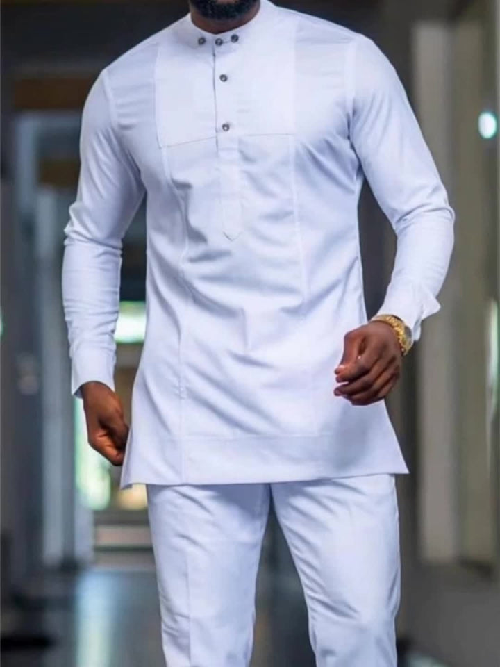 Men's White Dashiki 2pcs Set